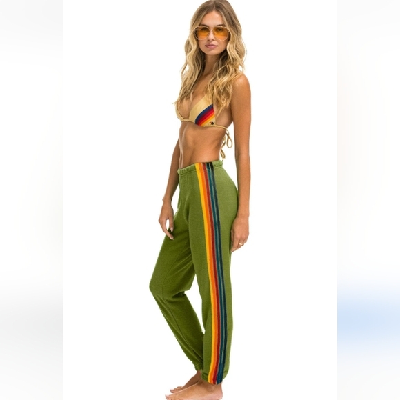 Aviator Nation Pants - Aviator Nation 5 Stripe Sweatpants Jungle Green L